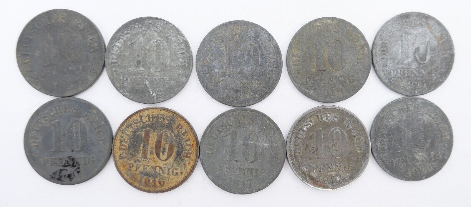 10x 10 Reichspfennig 1873 1875 1876 1888 Jäger J.299 298 s-ss - Antikhandel-Stuttgart