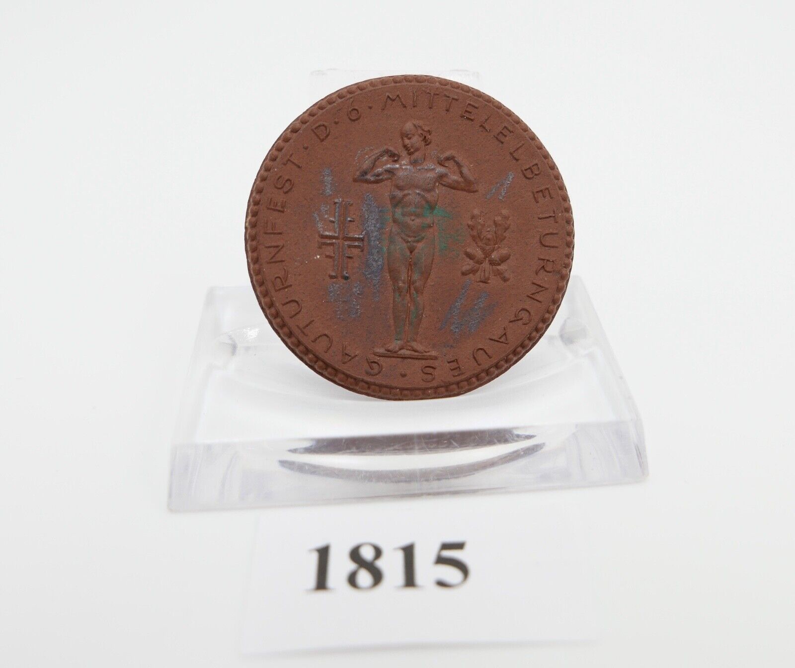 Meissen Porzellan Abzeichen Medaille 1924 Gauturnfest D 6 Mittellelbeturngaues - Antikhandel-Stuttgart