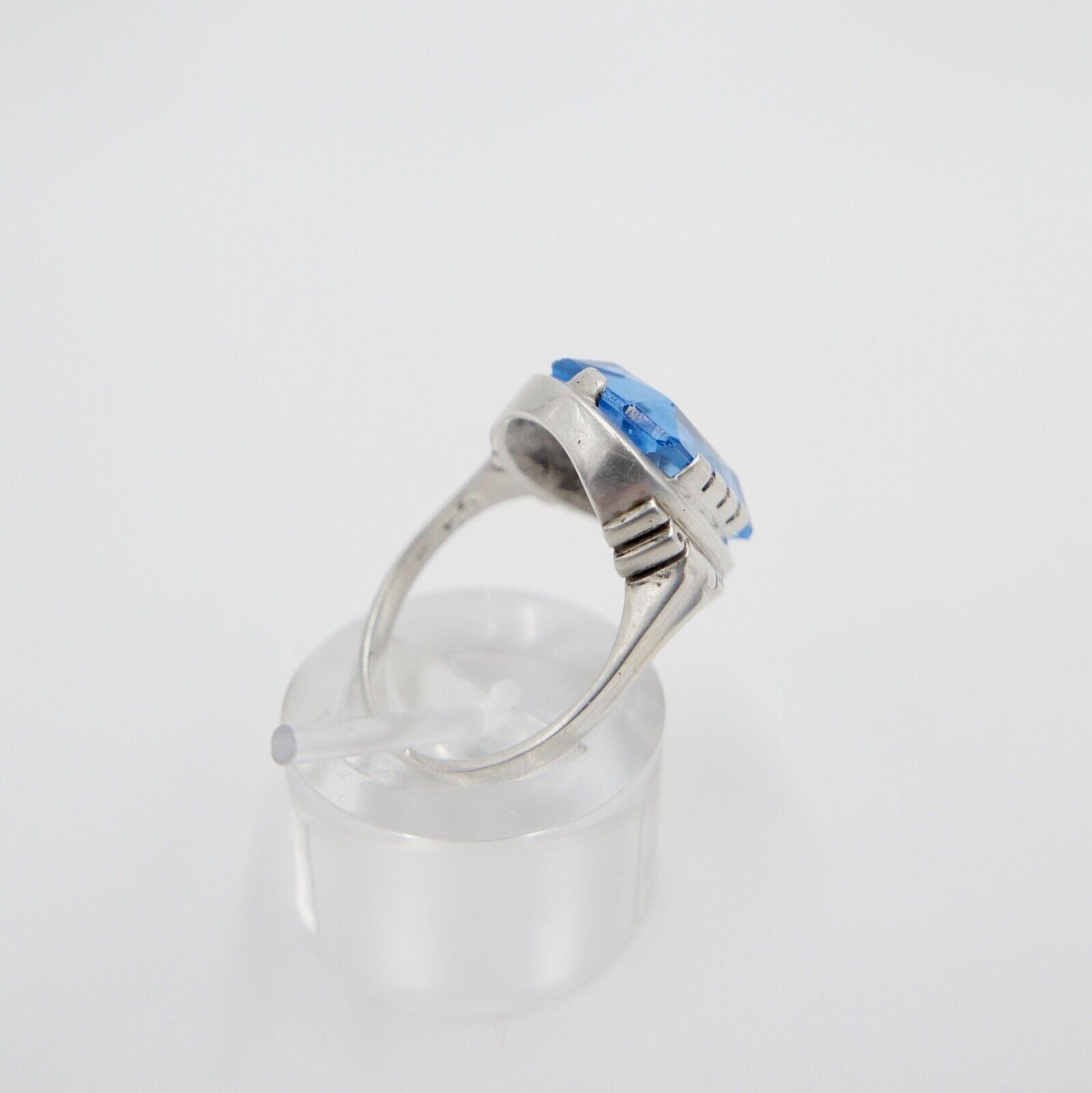 Art Deco Damenring 835 Silber Gr. 59 Glasstein Blau - Antikhandel-Stuttgart