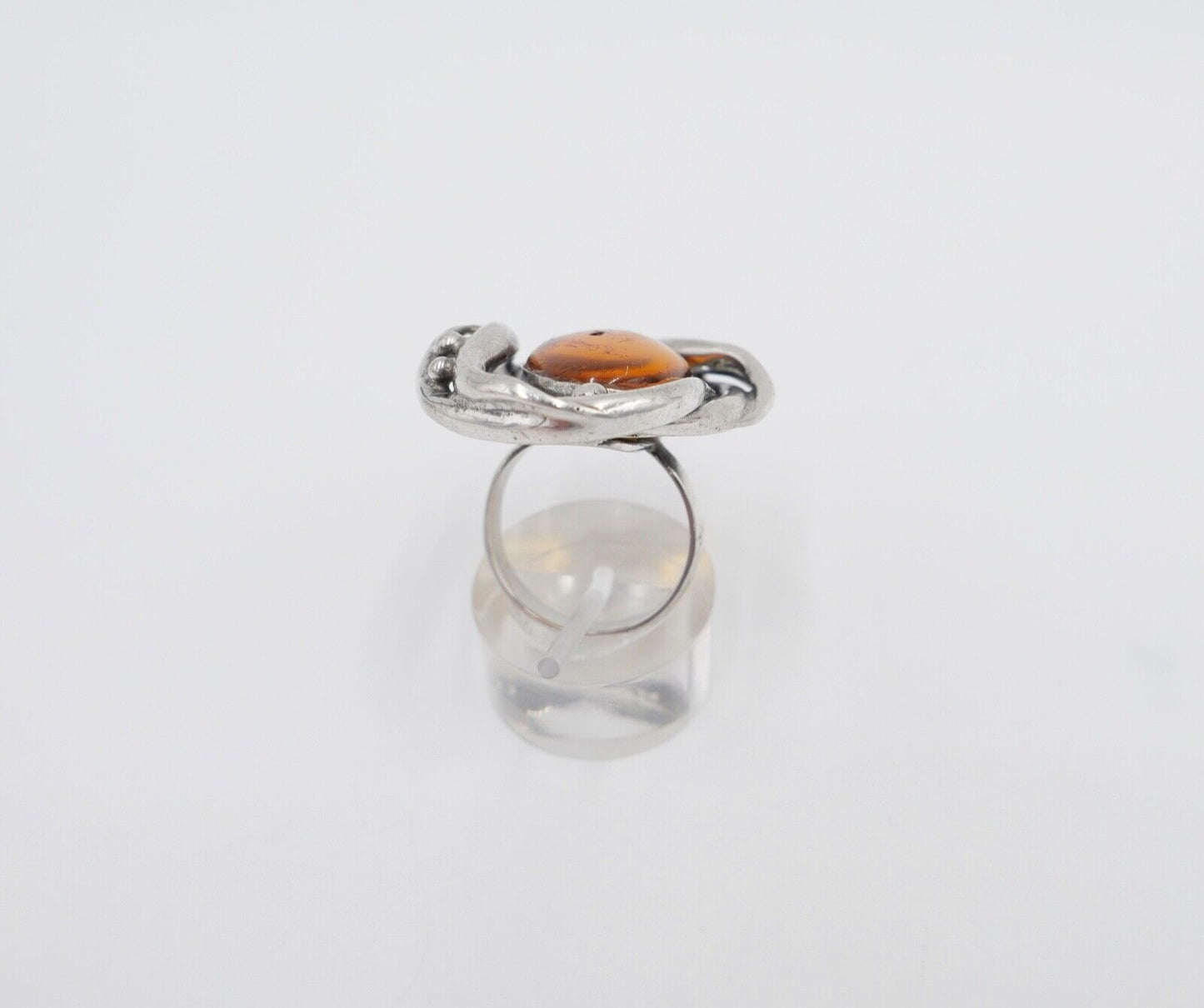 80er Jahre Designer Ring Bernstein Silber 925 Gr. 59 Frauenkopf G Danzig Polen - Antikhandel-Stuttgart