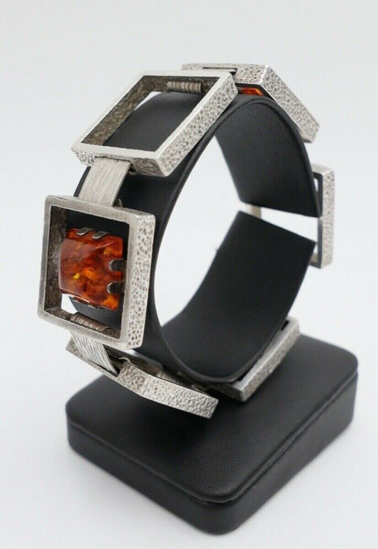 vinatge FISCHLAND Bernstein Armband 58,6 gr silber 835 Amber - Antikhandel-Stuttgart