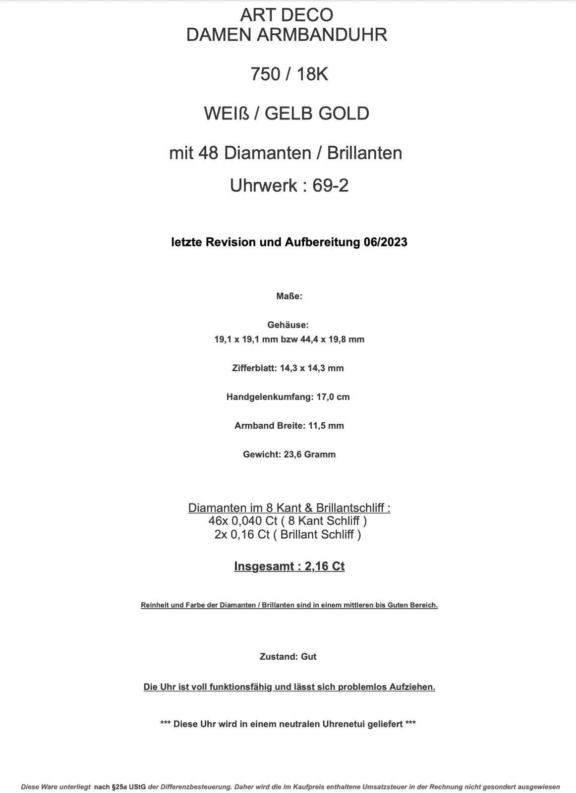ART DECO DAMEN ARMBANDUHR 750 / 18K WEIß GELB GOLD 48x Diamant Brillant 2,16 CT - Antikhandel-Stuttgart