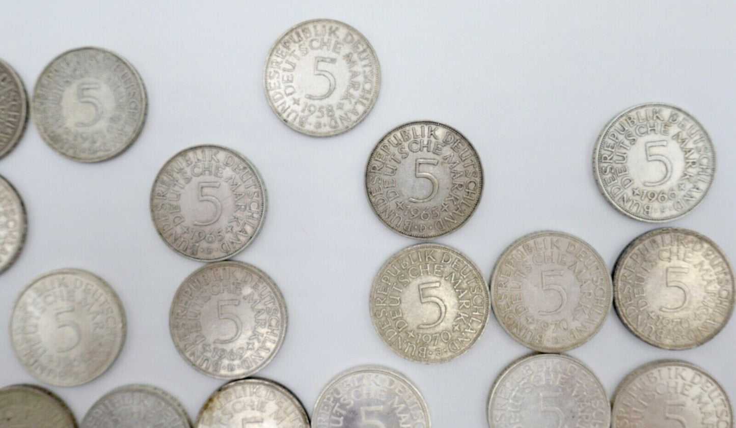 1951-1974 Konvolut LOT 34x 5 DM Silbermünzen J.387 Silberadler PP Heiermann - Antikhandel-Stuttgart