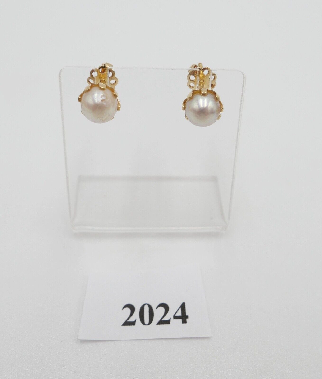 1980er Gelbgold Perlen Ohrringe Ohrstecker 750 18K Schraubverschluss Ø 7,5 mm - Antikhandel-Stuttgart