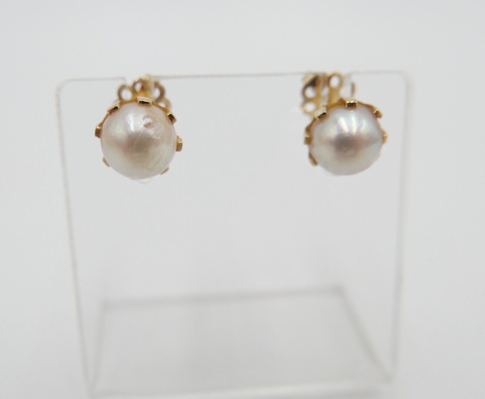 1980er Gelbgold Perlen Ohrringe Ohrstecker 750 18K Schraubverschluss Ø 7,5 mm - Antikhandel-Stuttgart