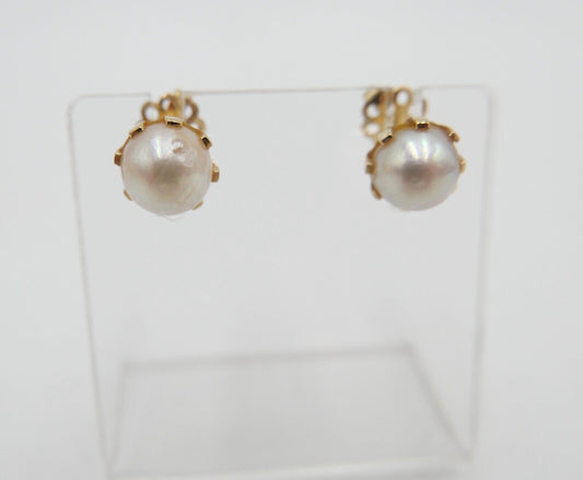 1980er Gelbgold Perlen Ohrringe Ohrstecker 750 18K Schraubverschluss Ø 7,5 mm - Antikhandel-Stuttgart