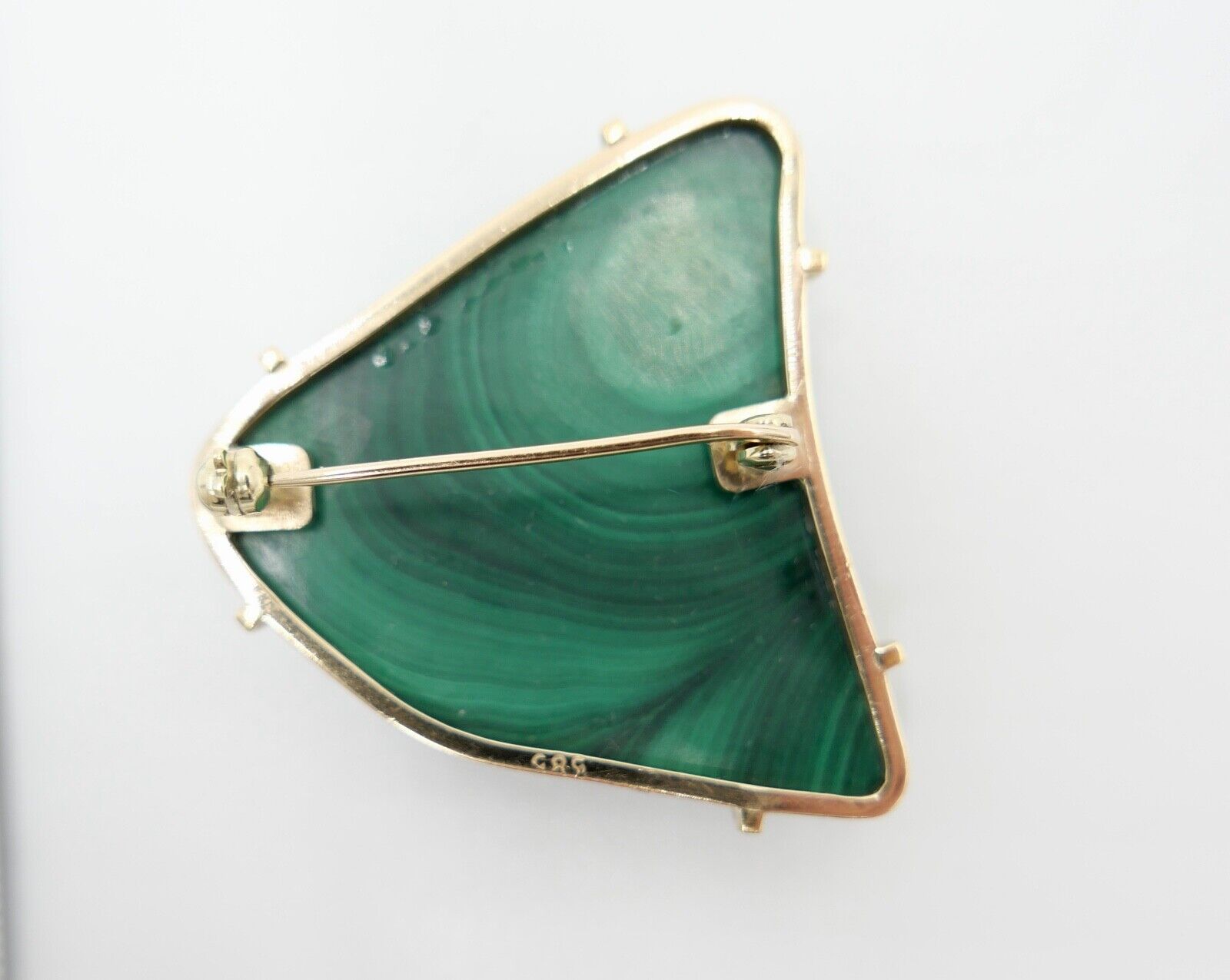 Ø 42mm Große 1980er Jahre Malachit Gold Brosche 585 / 14K - Antikhandel-Stuttgart