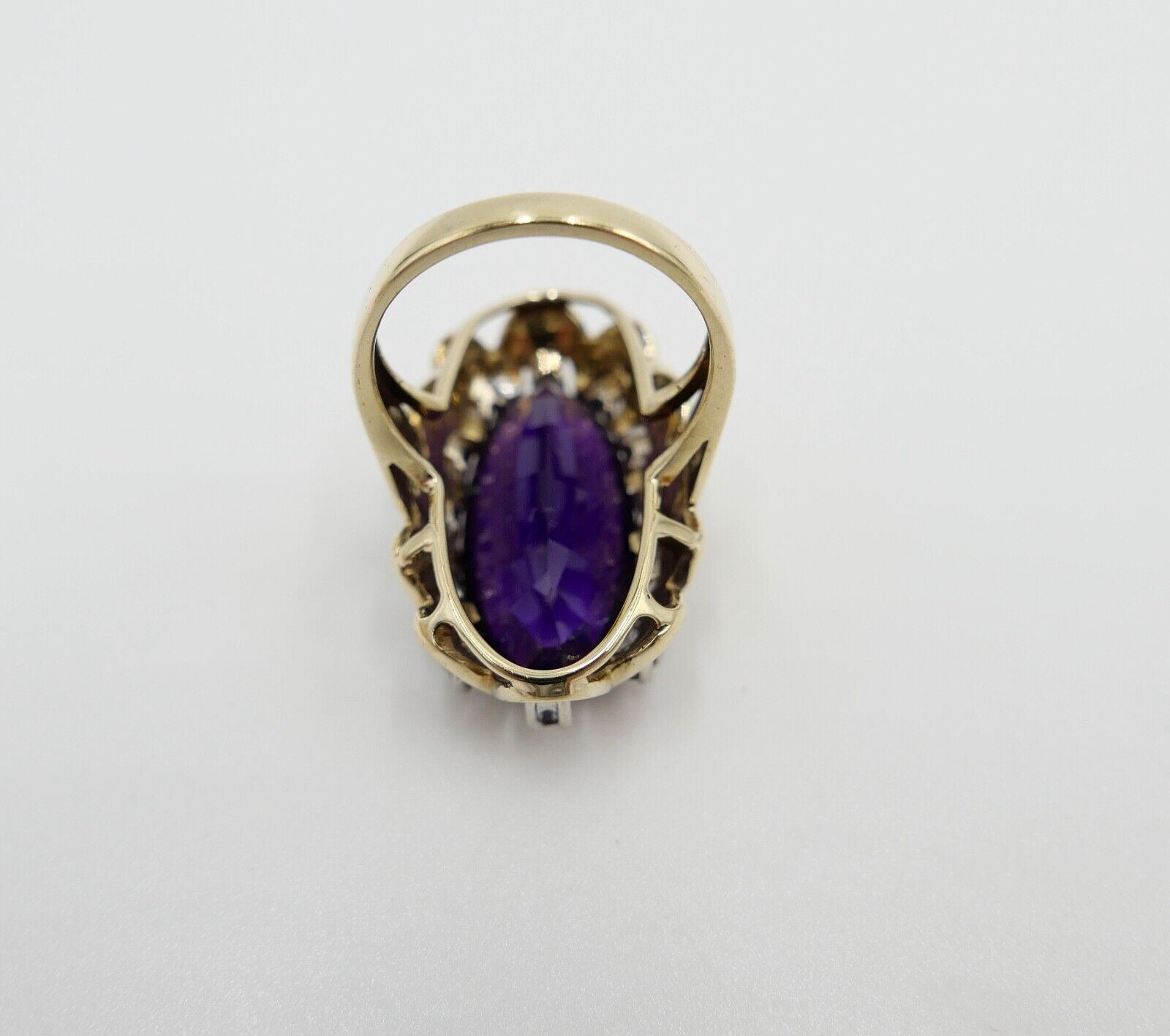 1980er Damenring Gelbgold 585 14K Brillant & Amethyst 15,68 Ctw Gr. 51-52 - Antikhandel-Stuttgart