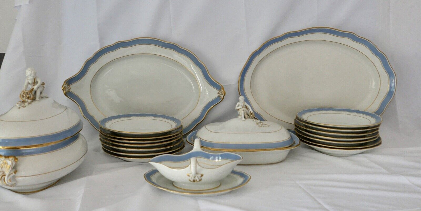 Knaufzeit seltenes Meissen Speiseservice Weiß Blau Gold Putto XXL Platte 1.Wahl - Antikhandel-Stuttgart