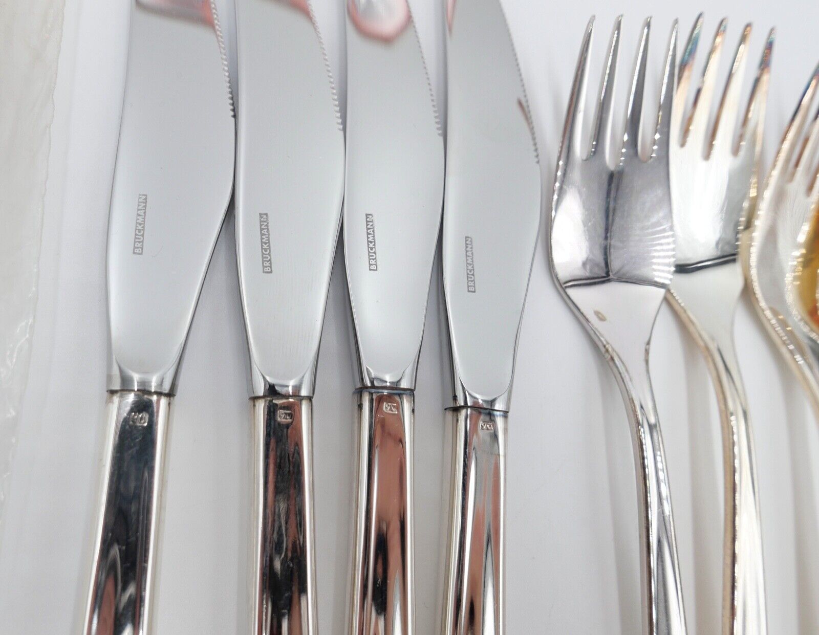 - NEU - 24 Teile BRUCKMANN 772 ELEGANCE 90er Silber Besteck Löffel Gabel Messer - Antikhandel-Stuttgart