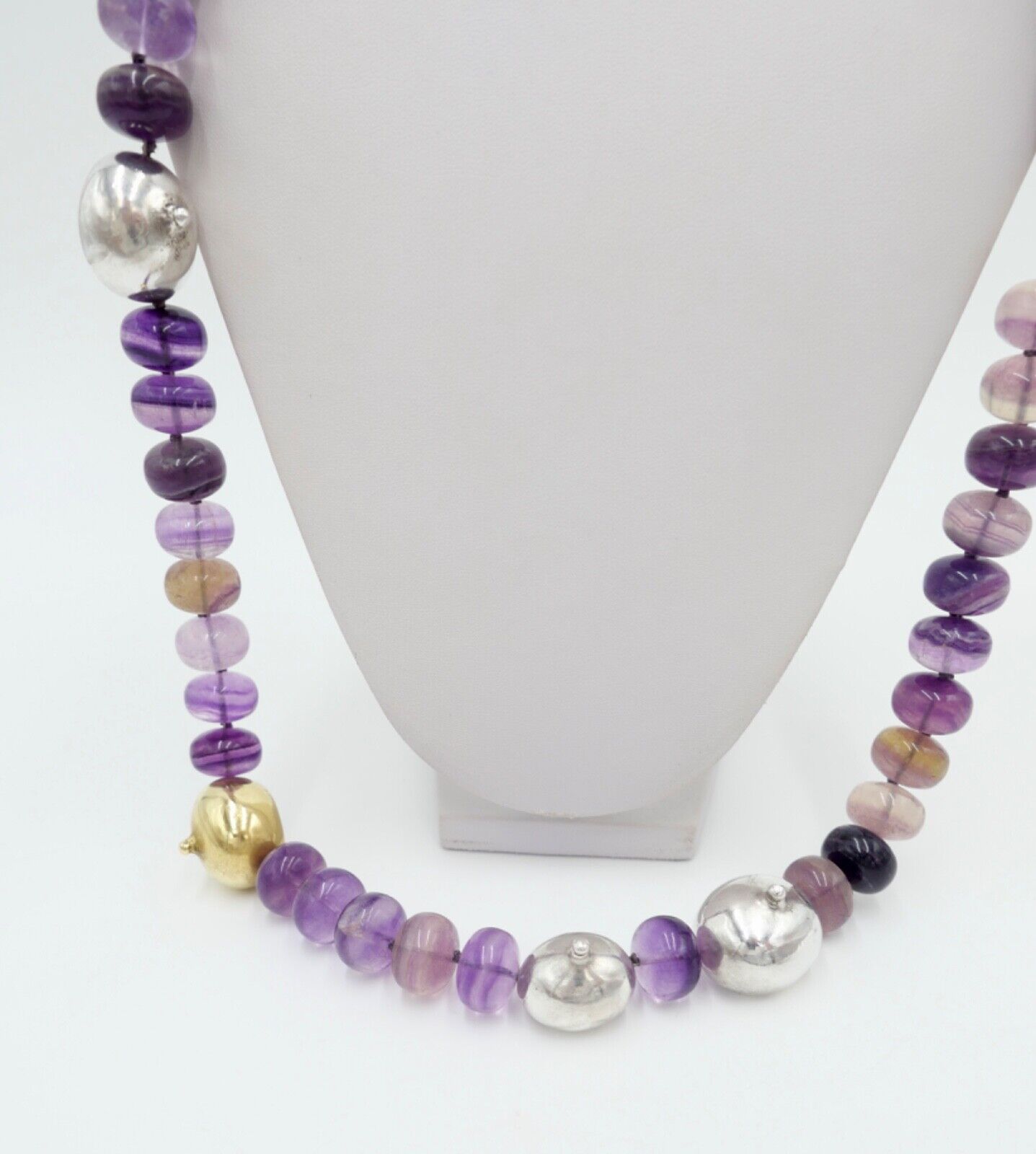 Amethyst Kette Collier 925 Silber & 750 Gold Elementen 90 cm Magnet Verschluss - Antikhandel-Stuttgart