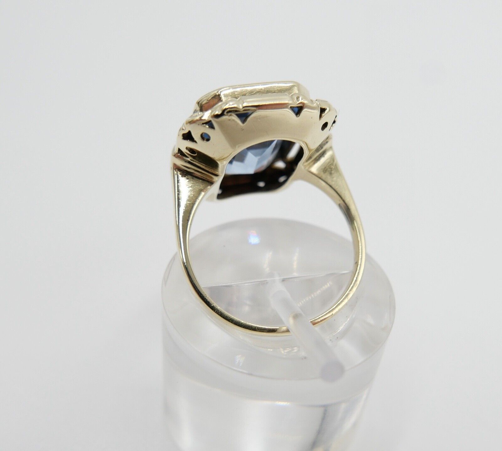 1940er Gold Ring 14K 585 Damenring 9,5 Ct mit blauen synth. Spinell Gr. 53-54 - Antikhandel-Stuttgart