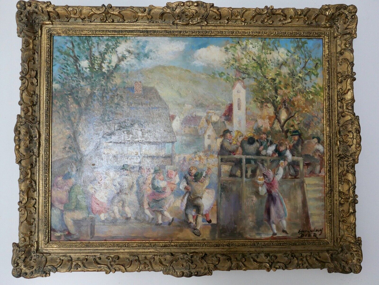 Ölgemälde " Erhard Amadeus Dier " (1893-1969) Wien BAUERNTANZ 95x75cm 1930-40er - Antikhandel-Stuttgart