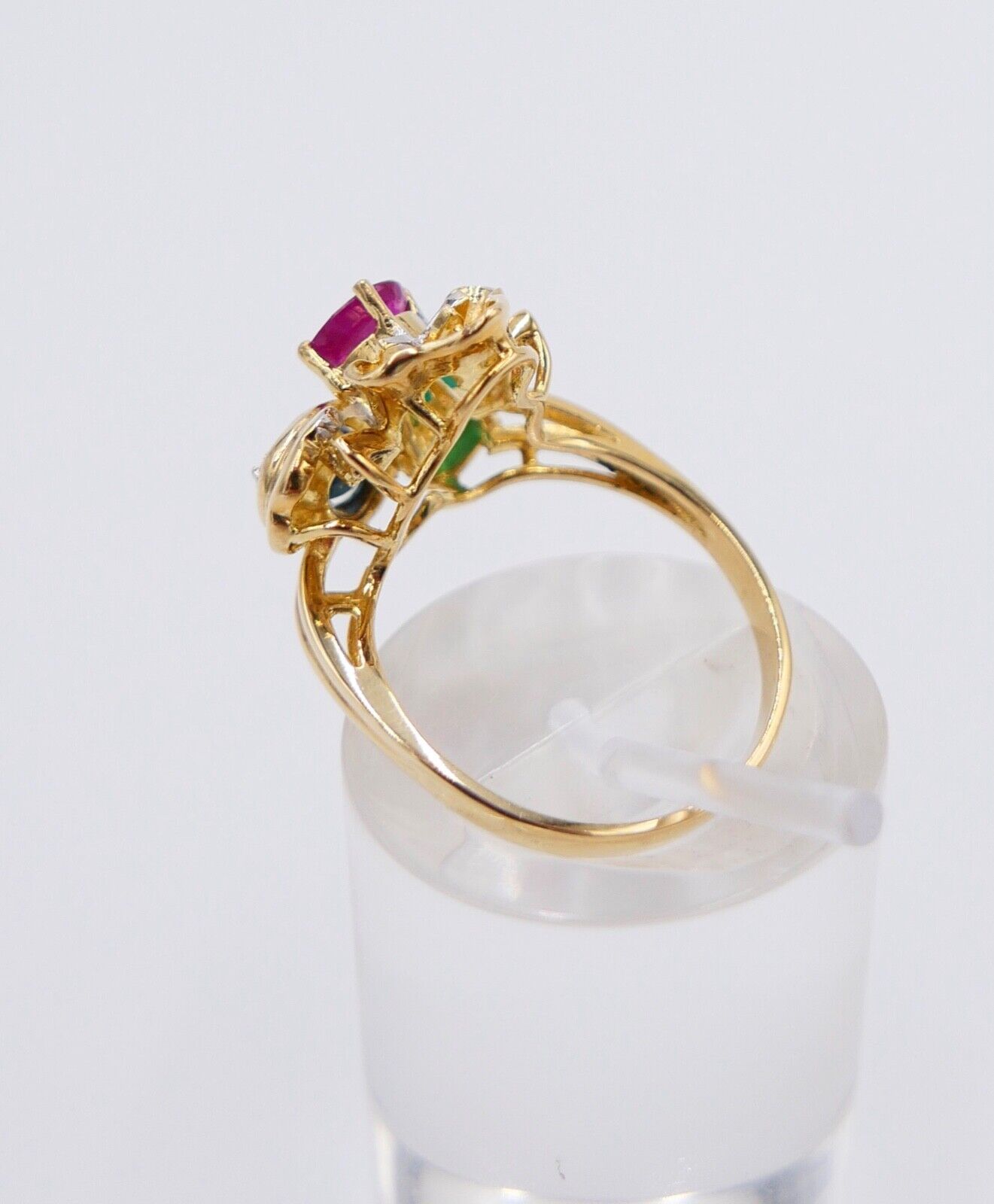 Gelbgold Ring Bunte Edelsteine 585 14K Gr.54 Diamant Smaragd Rubin Saphir 1,11Ct - Antikhandel-Stuttgart