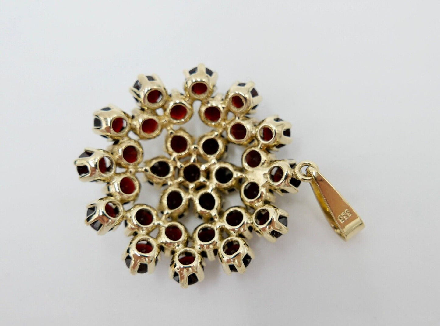 Massiver großer Granat Anhänger 333 / 8K Gold Ø 36mm 1980er Jahren - Antikhandel-Stuttgart