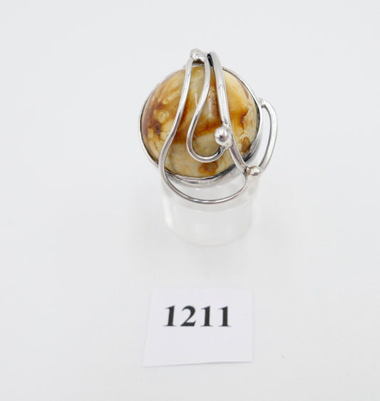 Bernstein Designer Ring Gr. 58 Silber 925 - Antikhandel-Stuttgart