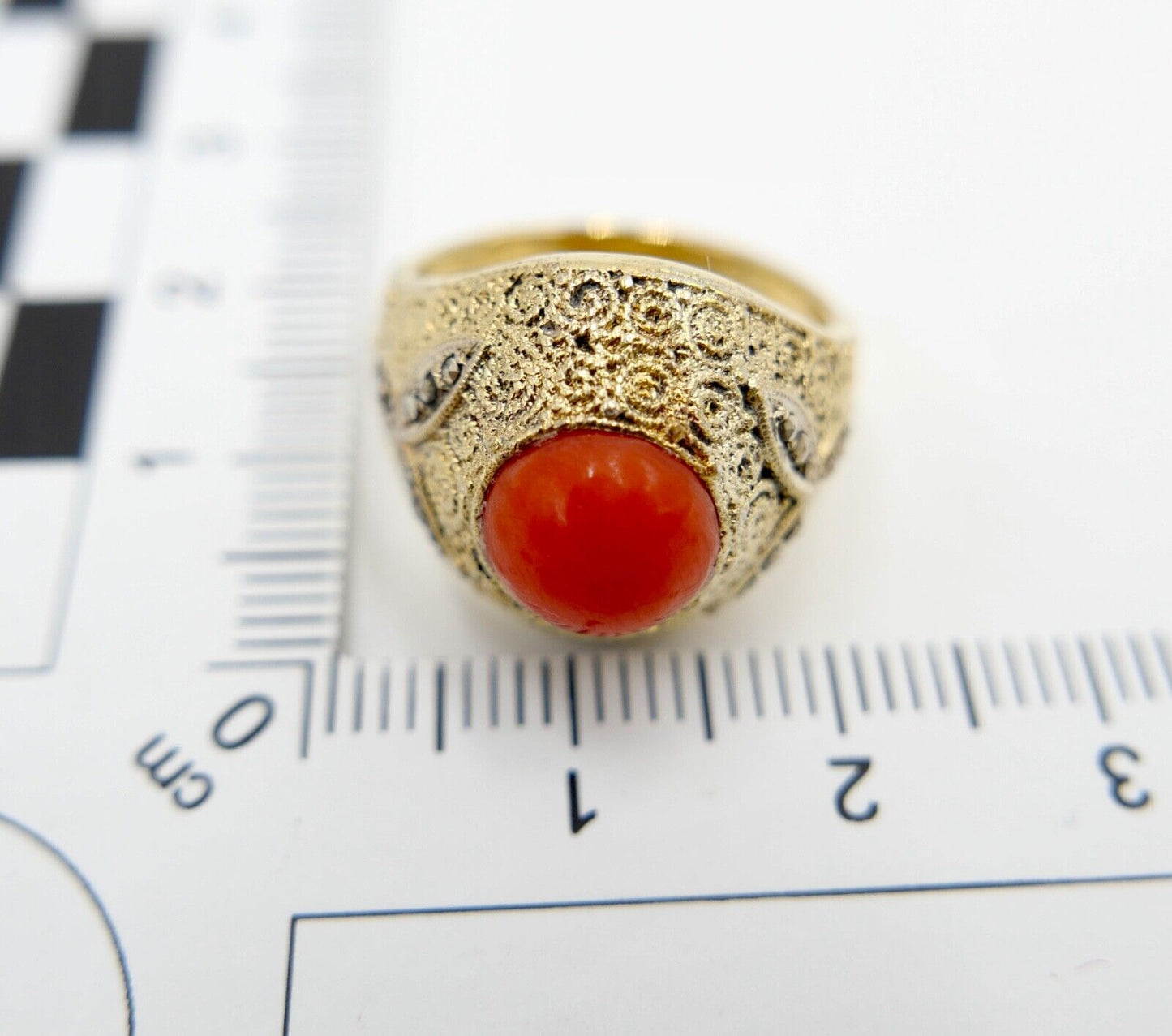 Theodor Fahrner Damenring 1940er 1950er Koralle 925 Silber vergoldet Gr.54 - Antikhandel-Stuttgart