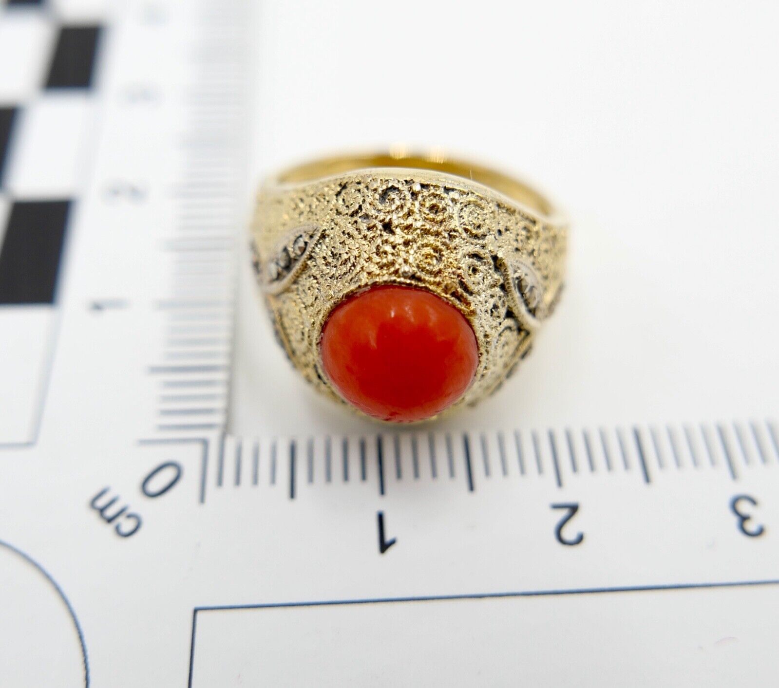 Theodor Fahrner Damenring 1940er 1950er Koralle 925 Silber vergoldet Gr.54 - Antikhandel-Stuttgart