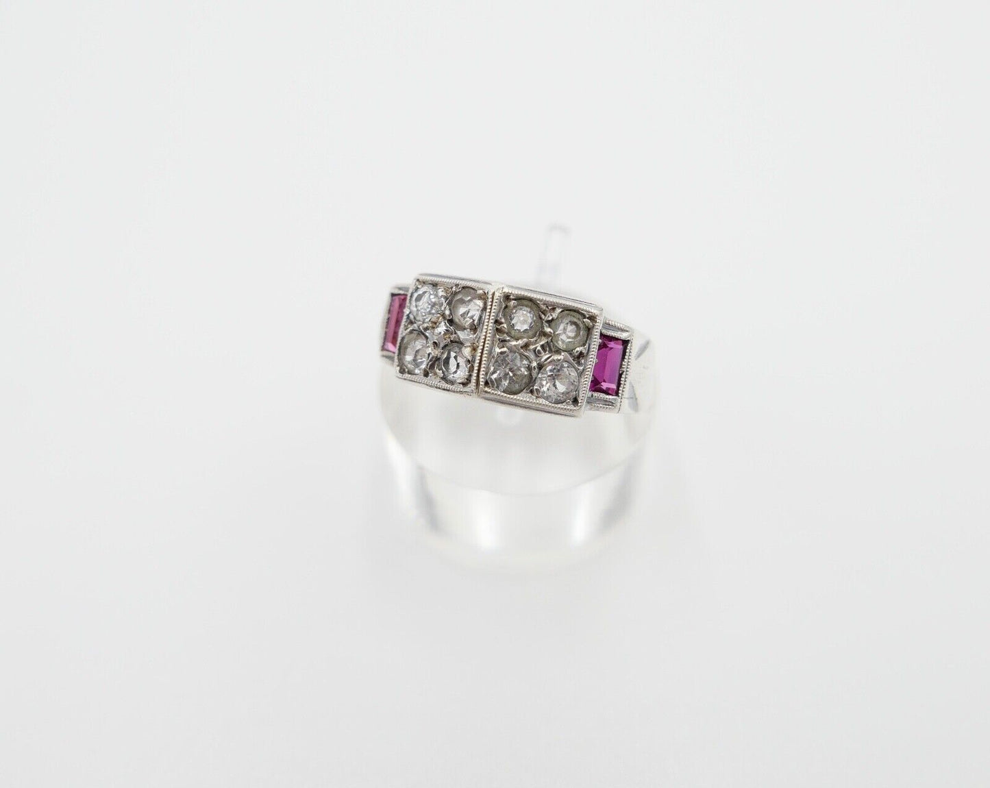ART DECO Damenring Ring Silber Gr. 57 mit synth. Spinell Rubin Glasstein - Antikhandel-Stuttgart