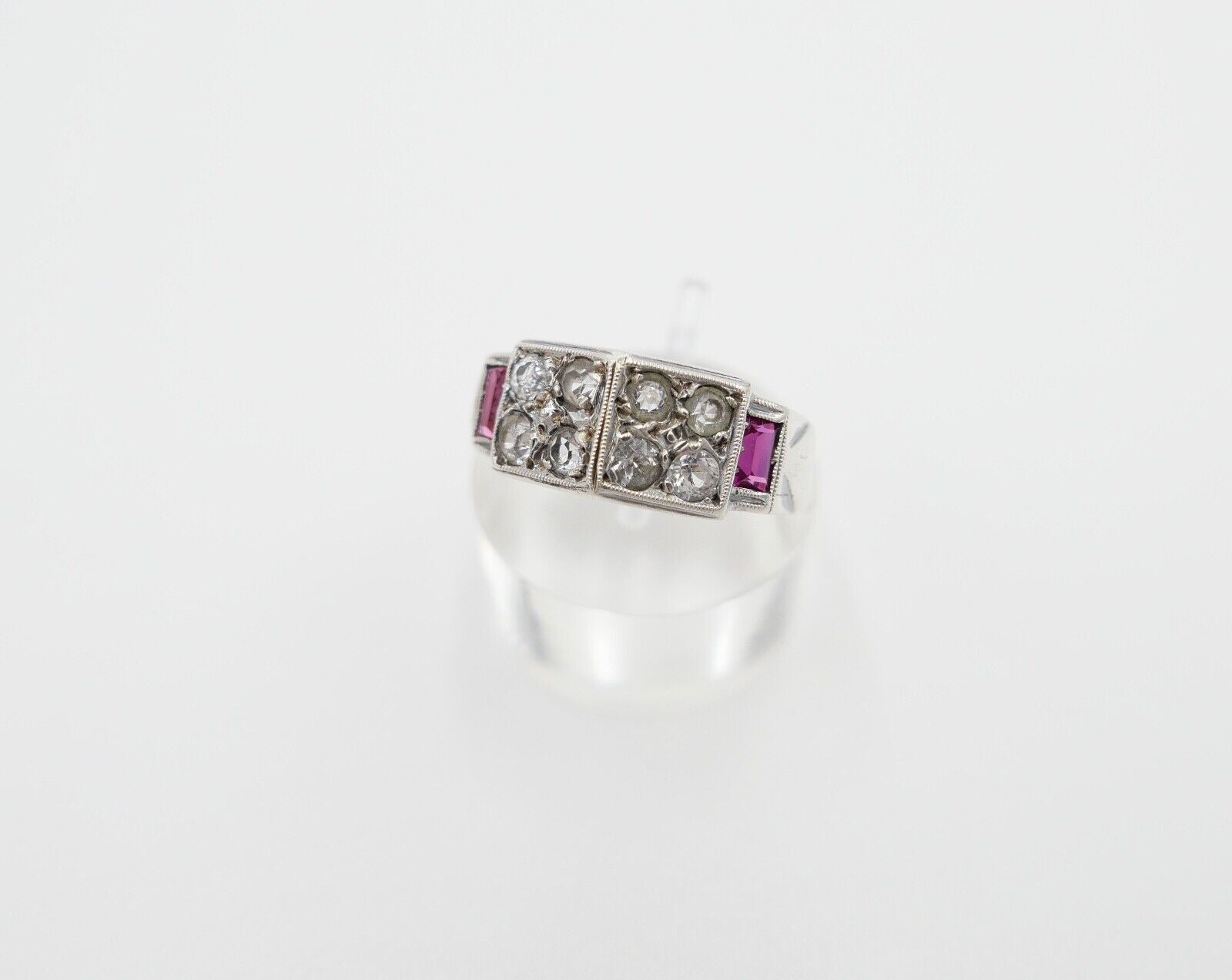 ART DECO Damenring Ring Silber Gr. 57 mit synth. Spinell Rubin Glasstein - Antikhandel-Stuttgart