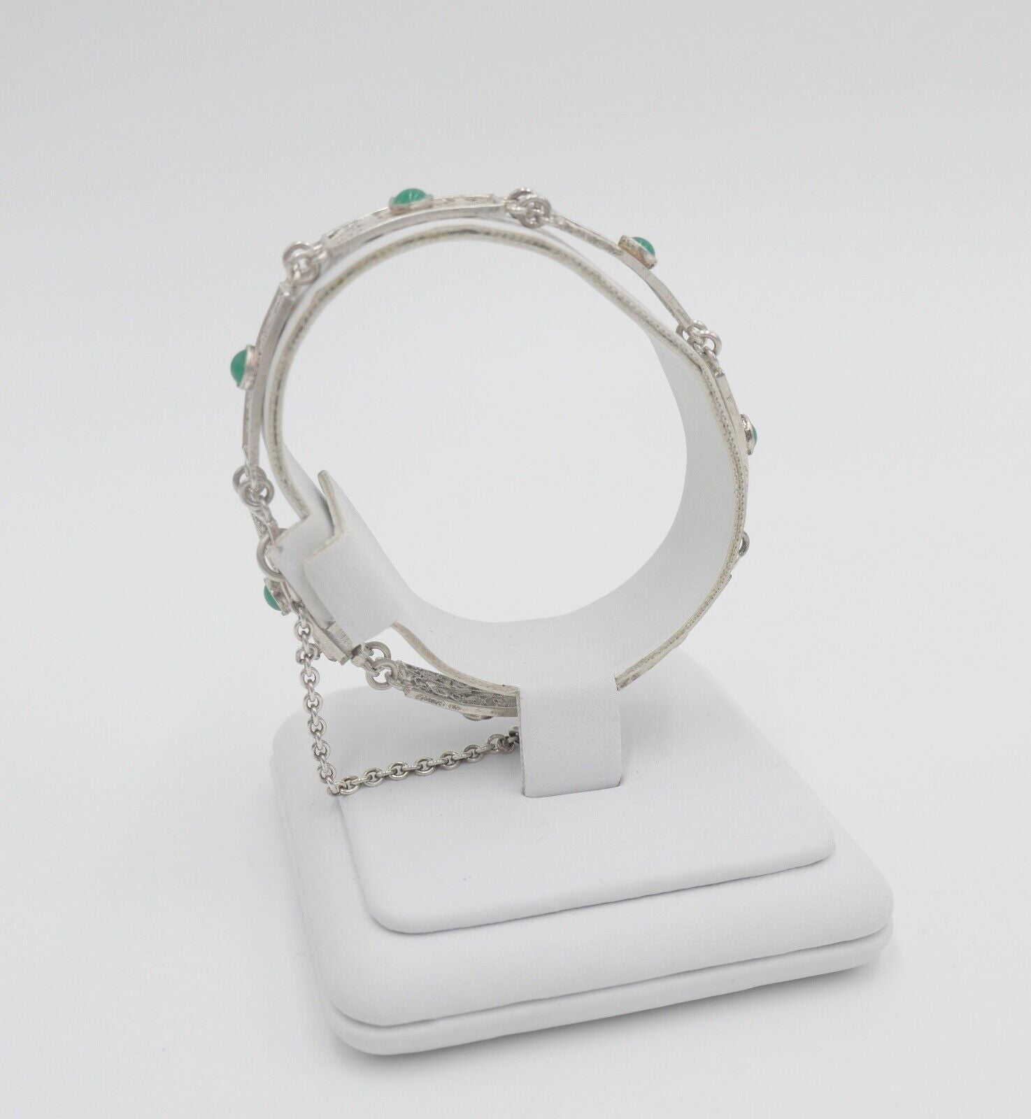 filigranes 60er Jahre 800 Silber Armband mit Chrysopras - Antikhandel-Stuttgart