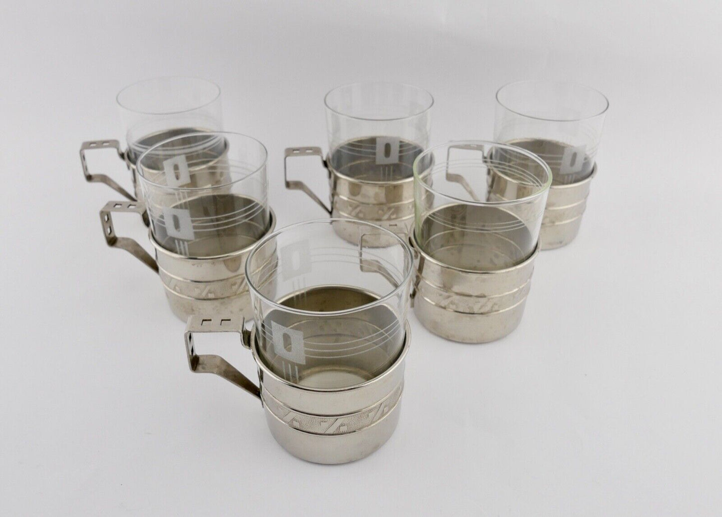 6x Teeglashalter mit Glaseinsatz 50er Jahre - Antikhandel-Stuttgart