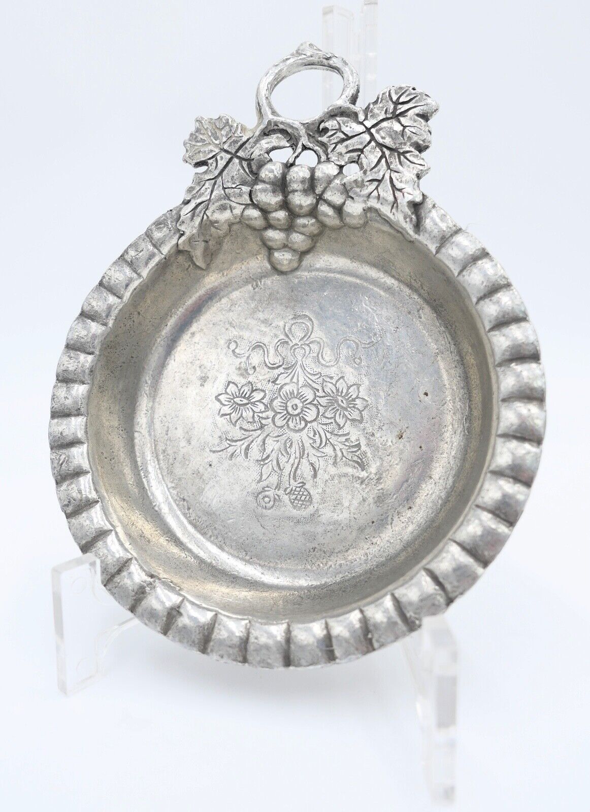 antik 1900 Schale Weinverkostungsschale Zinn Tinn Etain Weinreben Motiv - Antikhandel-Stuttgart