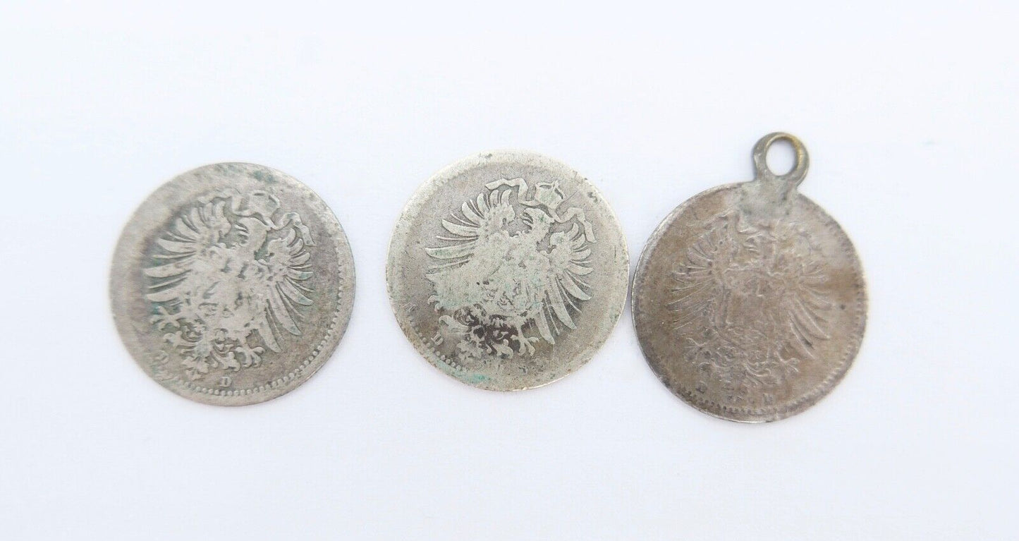 3x 20 Pfennig Kaiserreich 1873 D & 2x 1874 D Jäger J.5 s-ss schön - sehr schön - Antikhandel-Stuttgart