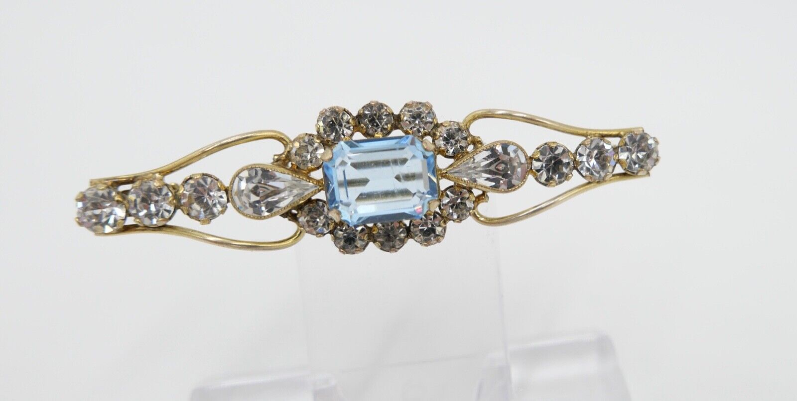 schöne alte Brosche ADbl vergoldet mit Glassteinen 58mm - Antikhandel-Stuttgart