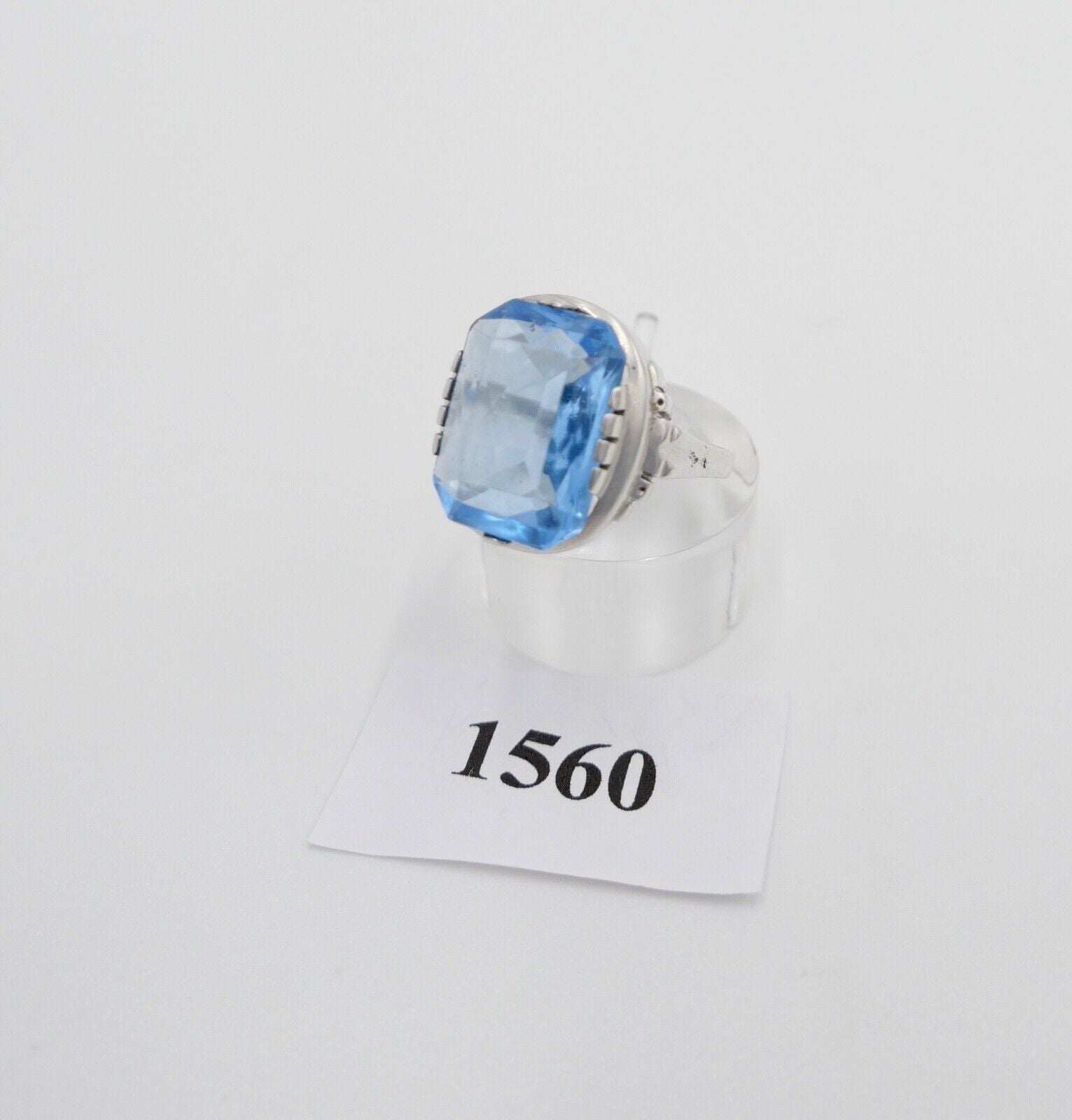 Art Deco Damenring 835 Silber Gr. 59 Glasstein Blau - Antikhandel-Stuttgart