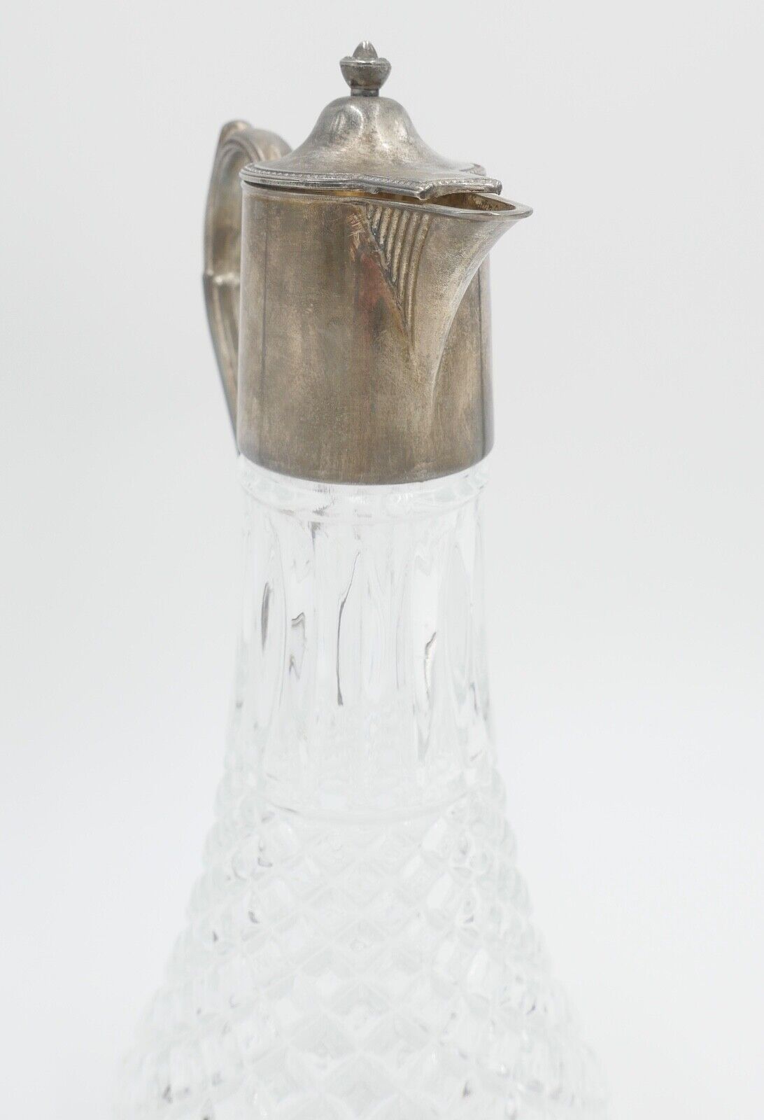 Karaffe E.P. Zinc / Zink versilbert Diamond cut Glass made in England - Antikhandel-Stuttgart