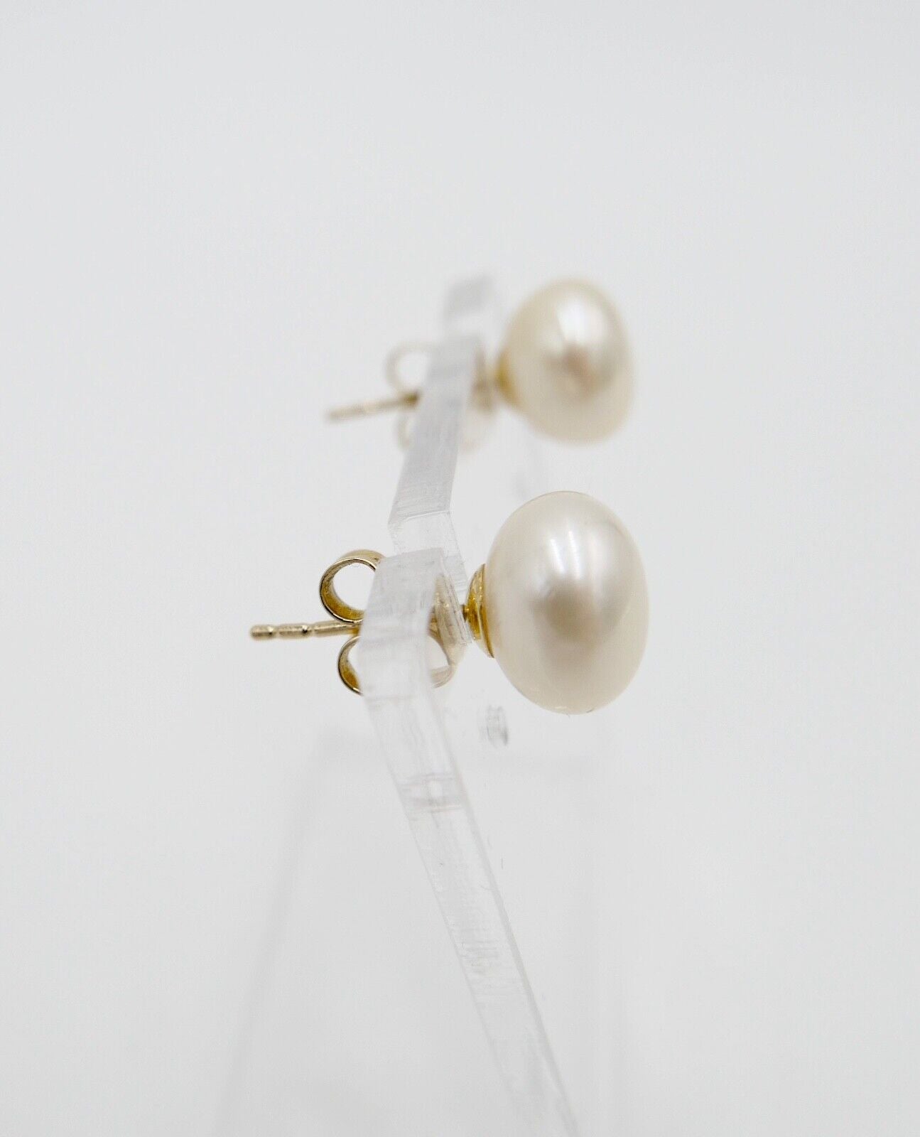 1980er Gelbgold 585 14K Perlen Ohrringe Ohrstecker Ø 9,3mm Butterfly Verschluss - Antikhandel-Stuttgart