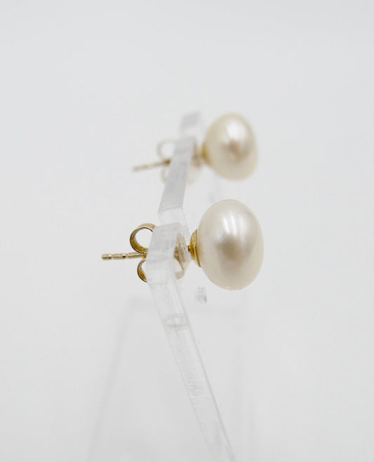 1980er Gelbgold 585 14K Perlen Ohrringe Ohrstecker Ø 9,3mm Butterfly Verschluss - Antikhandel-Stuttgart