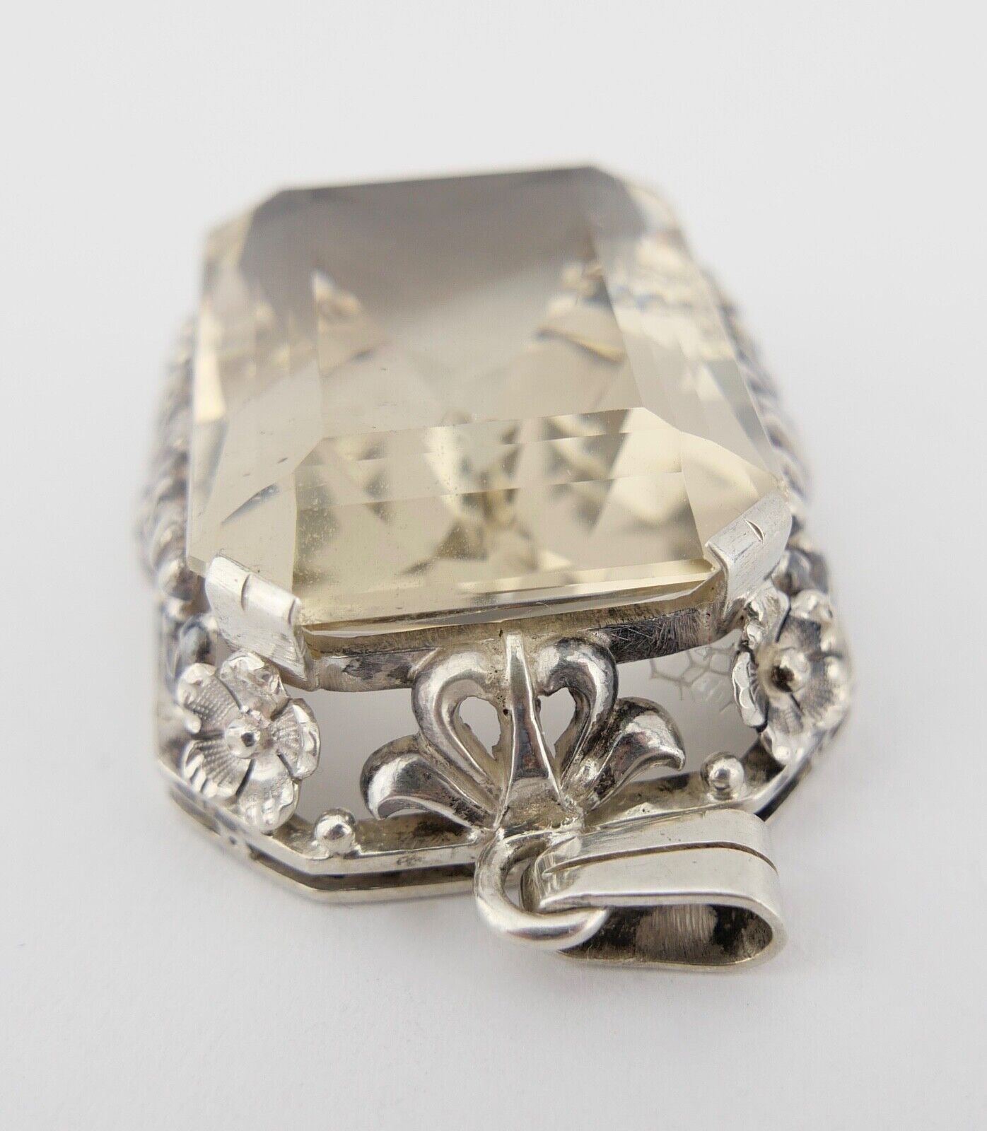 Großer Jugendstil 835 Silber Anhänger Beryll Ø 4,8 cm um 1900 - Antikhandel-Stuttgart