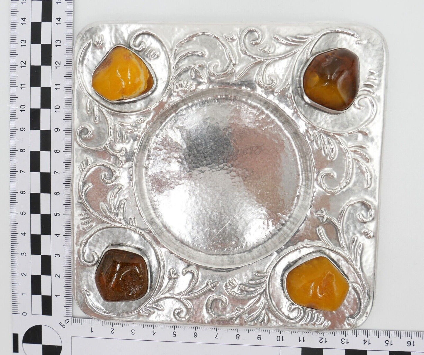 Florales 835 Silber Unterteller Untersetzer Bernstein butterscotch Danielczick - Antikhandel-Stuttgart