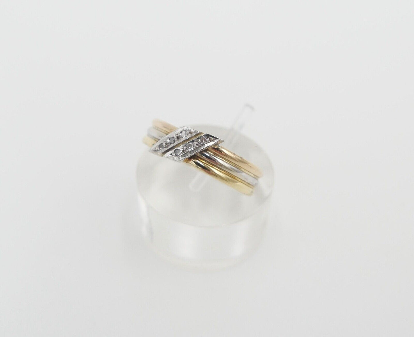 60er Jahre Tricolor Gold 750 / 18K Gr. 57 Diamanten Achtkant 2,61 Gr - Antikhandel-Stuttgart