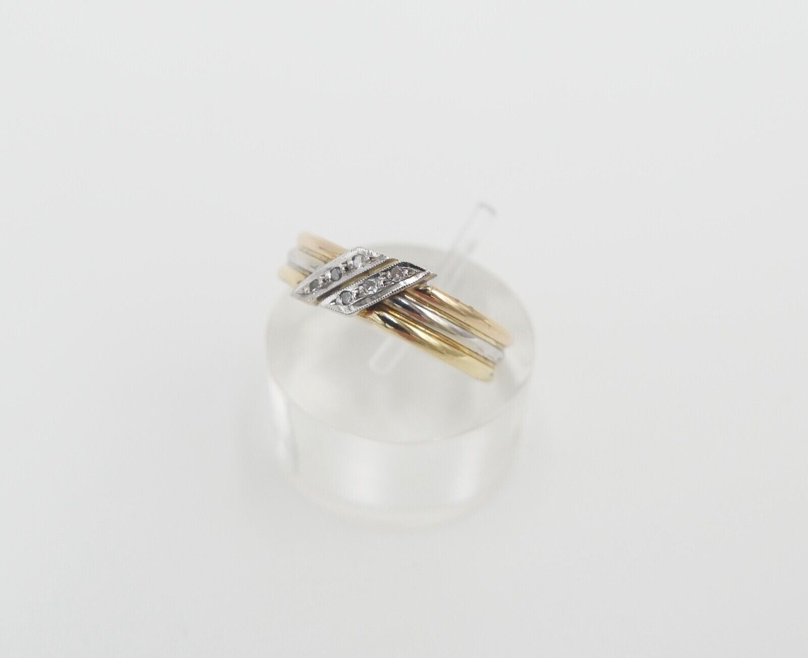 60er Jahre Tricolor Gold 750 / 18K Gr. 57 Diamanten Achtkant 2,61 Gr - Antikhandel-Stuttgart