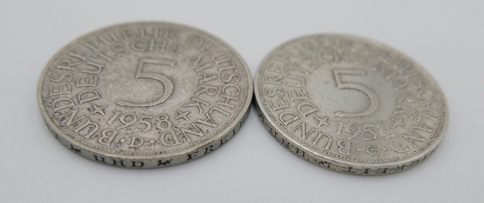 2x 5 DM 1958 D G Silbermünzen Jäger J.387 Silberadler Heiermann - Antikhandel-Stuttgart