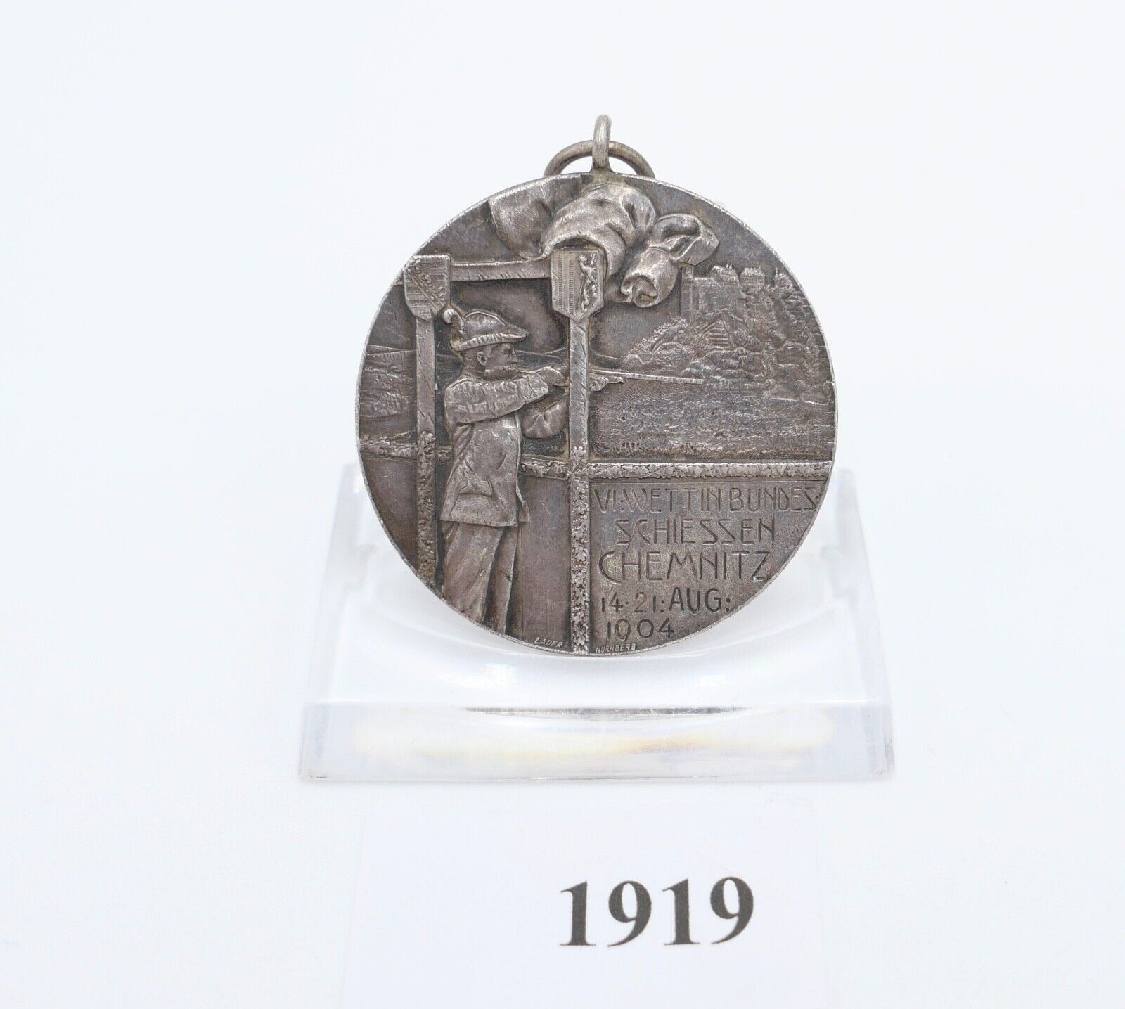 Medaille Bundesschiessen 1904 Chemnitz Lauer Nürnberg Silber 990 Georg KVG Sachs - Antikhandel-Stuttgart