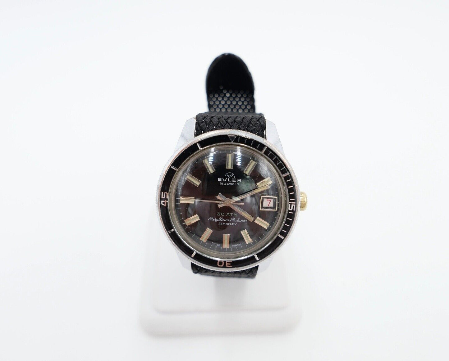 RAR 60er BULER Beryllium Balance Jemaflex DIVER Taucher Ø 36 mm neues Armband - Antikhandel-Stuttgart