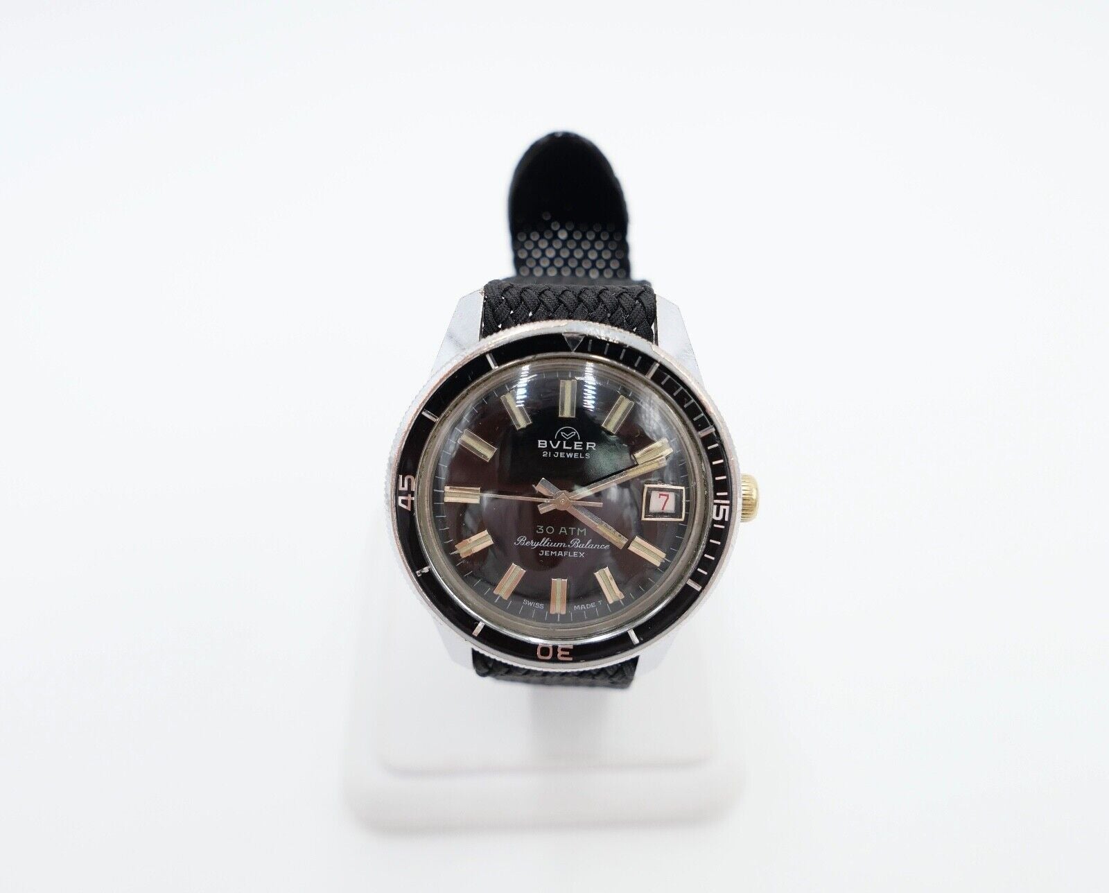 RAR 60er BULER Beryllium Balance Jemaflex DIVER Taucher Ø 36 mm neues Armband - Antikhandel-Stuttgart