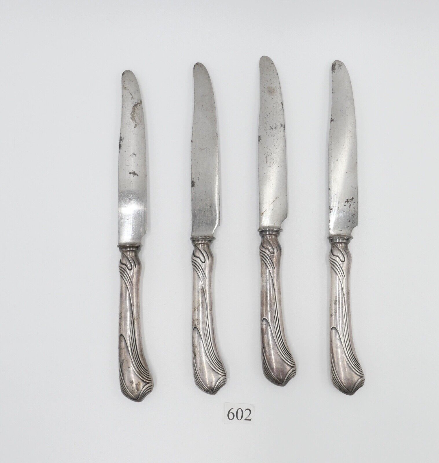 4x ALTE CHRISTOFLE PARIS VERSILBERT MESSER / BESTECK Silberauflage 20-30er Jahre - Antikhandel-Stuttgart