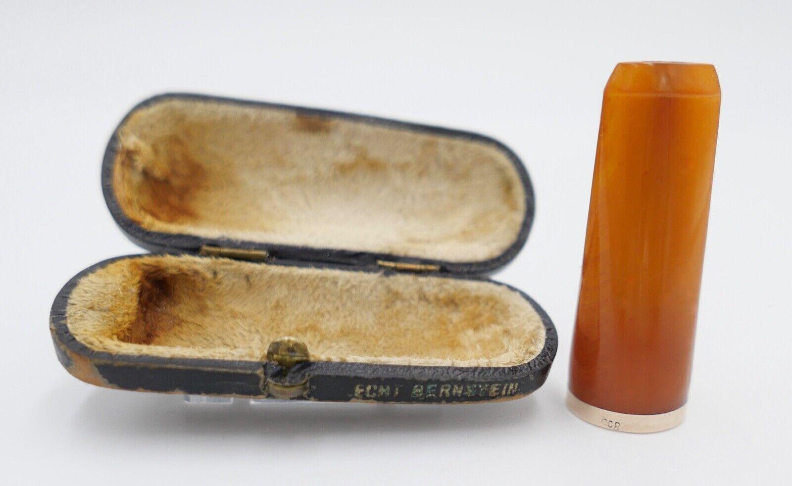 Bernstein ZIGARRENSPITZE in Box holder Amber 800 Silber ZIGARILLOSPITZE - Antikhandel-Stuttgart