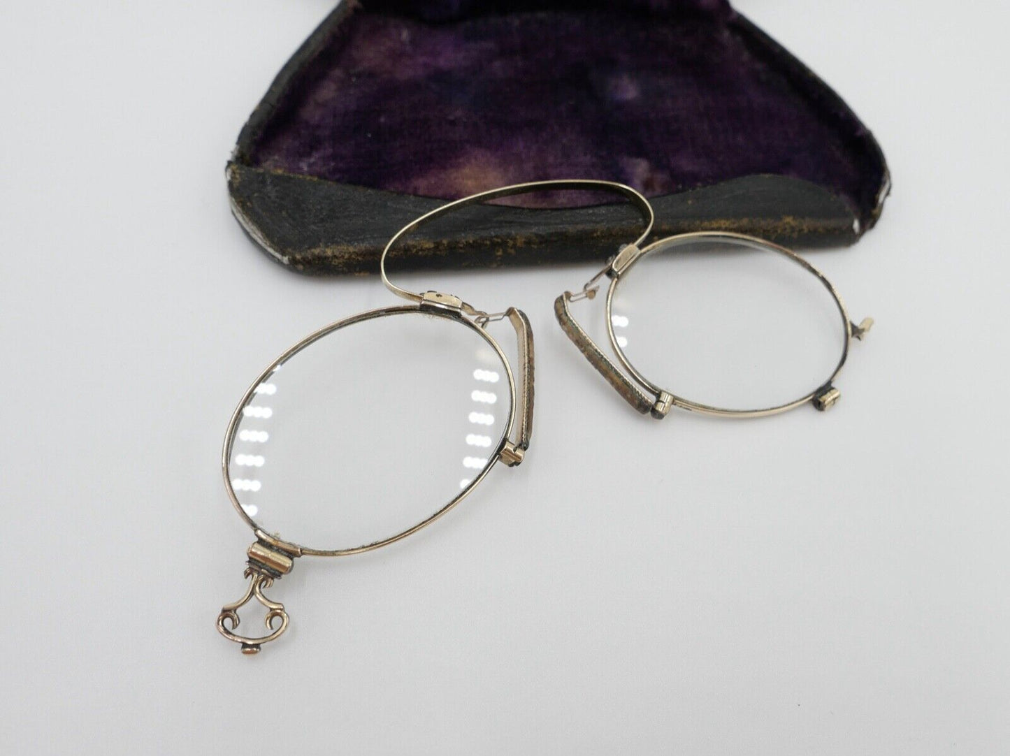 Antik um 1890 Zwicker Kneifer Brille Lesebrille im Etui 585 Gold - Antikhandel-Stuttgart