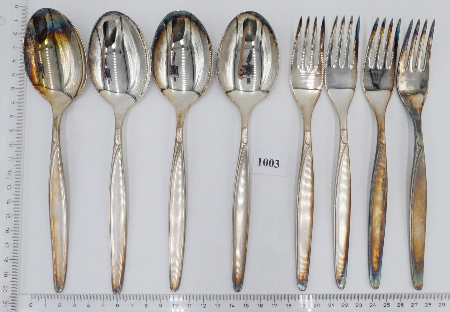 - NEU - 8 Teile AUERHAHN LILIE 90er Silber Löffel Gabel versilbert - Antikhandel-Stuttgart