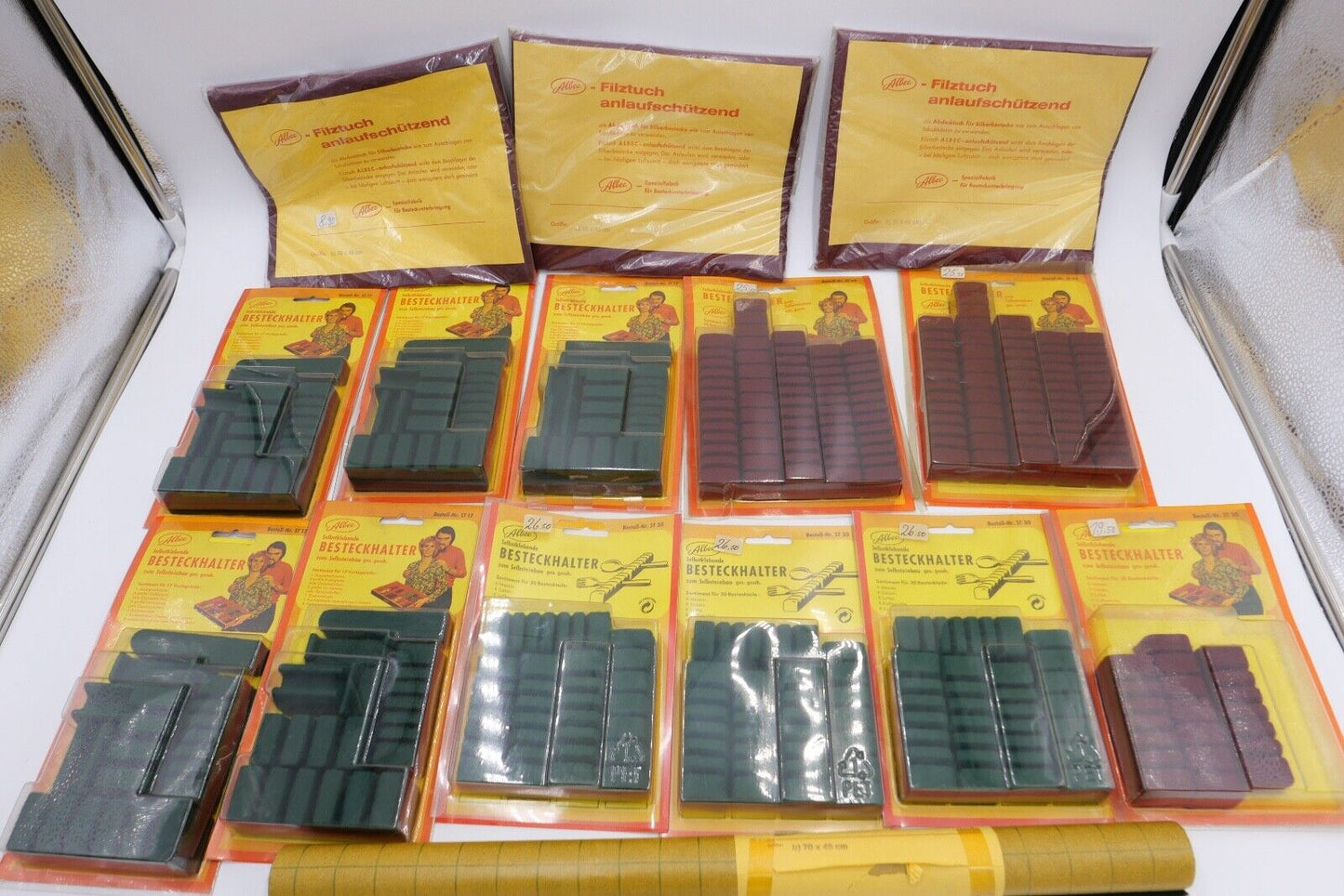 Posten Konvolut Besteckhalter und Filz NEU in OVP Ladenauflösung ALBEC 1980er - Antikhandel-Stuttgart