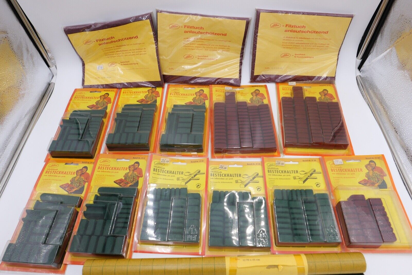 Posten Konvolut Besteckhalter und Filz NEU in OVP Ladenauflösung ALBEC 1980er - Antikhandel-Stuttgart