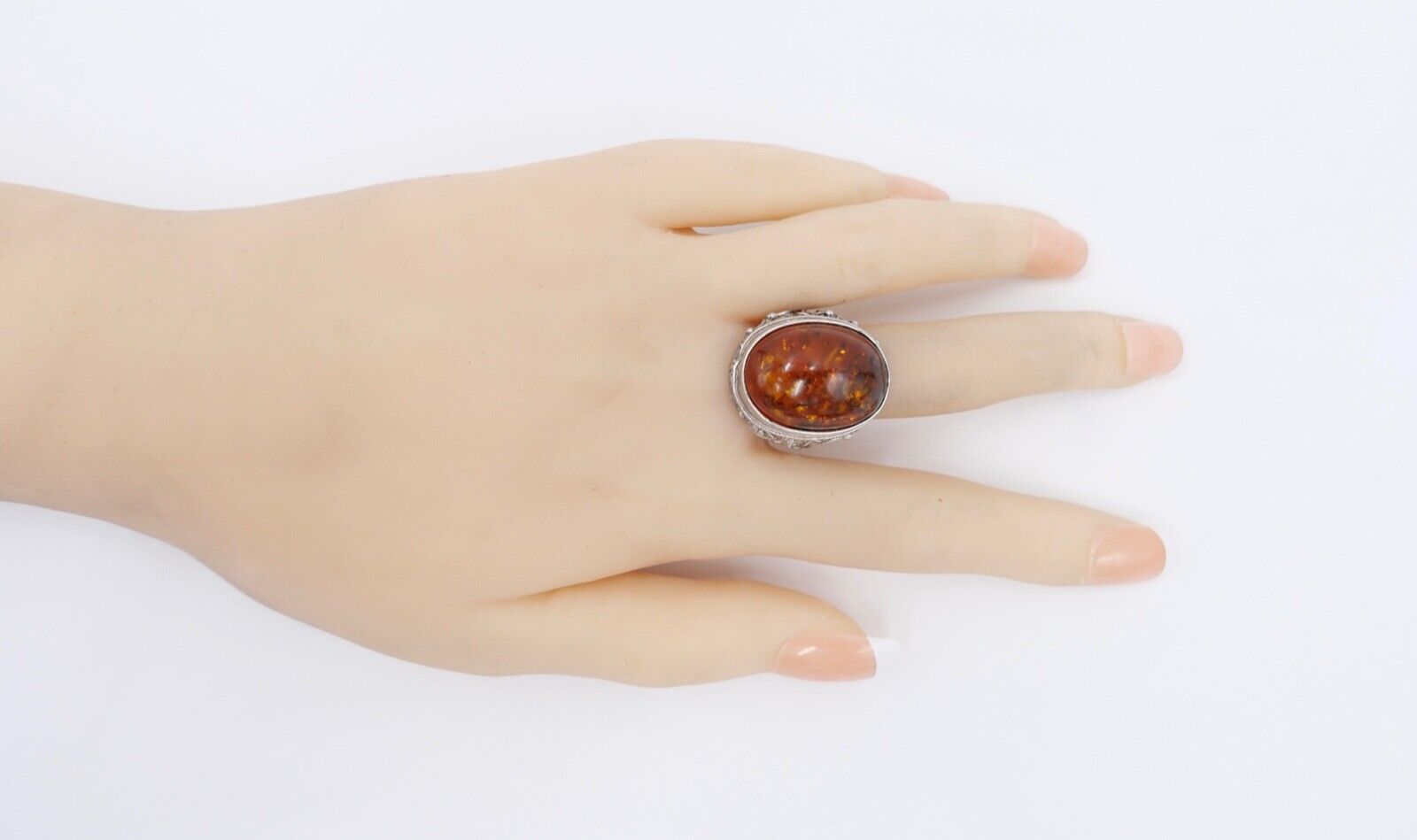 80er Jahre Designer Ring Bernstein Silber 925 Gr. 56 Frauenkopf G Danzig Polen - Antikhandel-Stuttgart