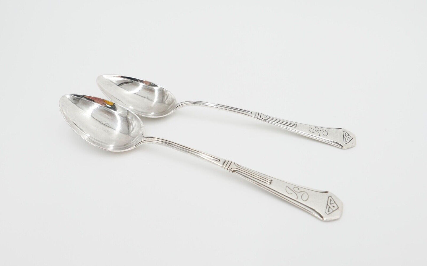 2x seltene antike Kaffeelöffel LW Lutz & Weiss Monogramm JS Silber 37,3 Gr - Antikhandel-Stuttgart