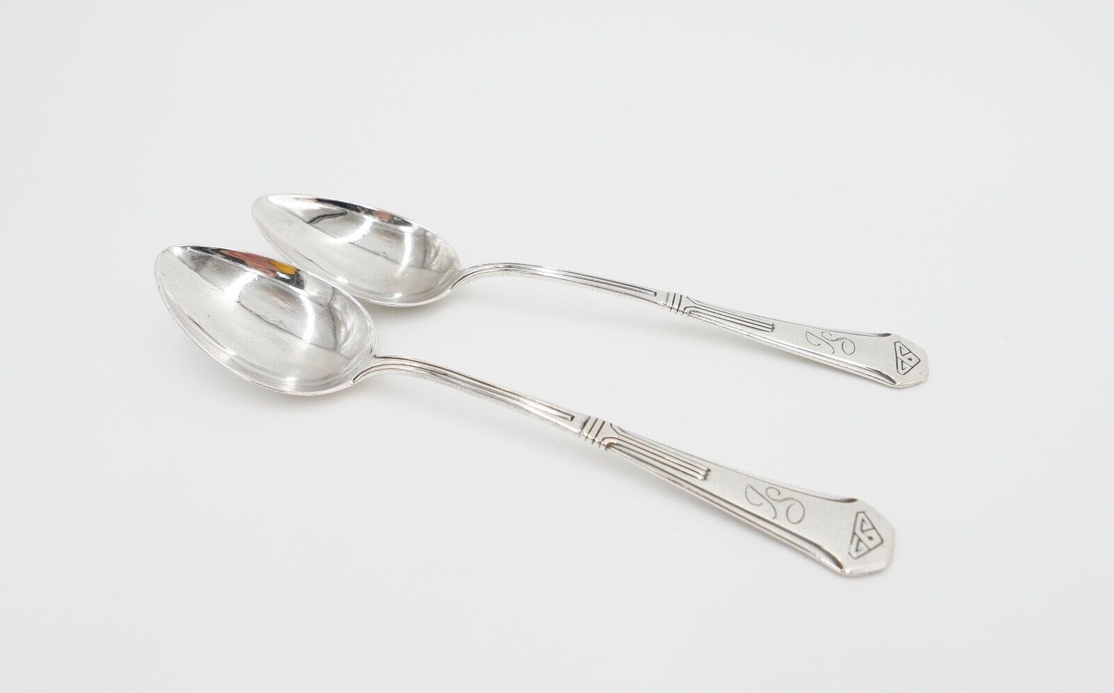 2x seltene antike Kaffeelöffel LW Lutz & Weiss Monogramm JS Silber 37,3 Gr - Antikhandel-Stuttgart